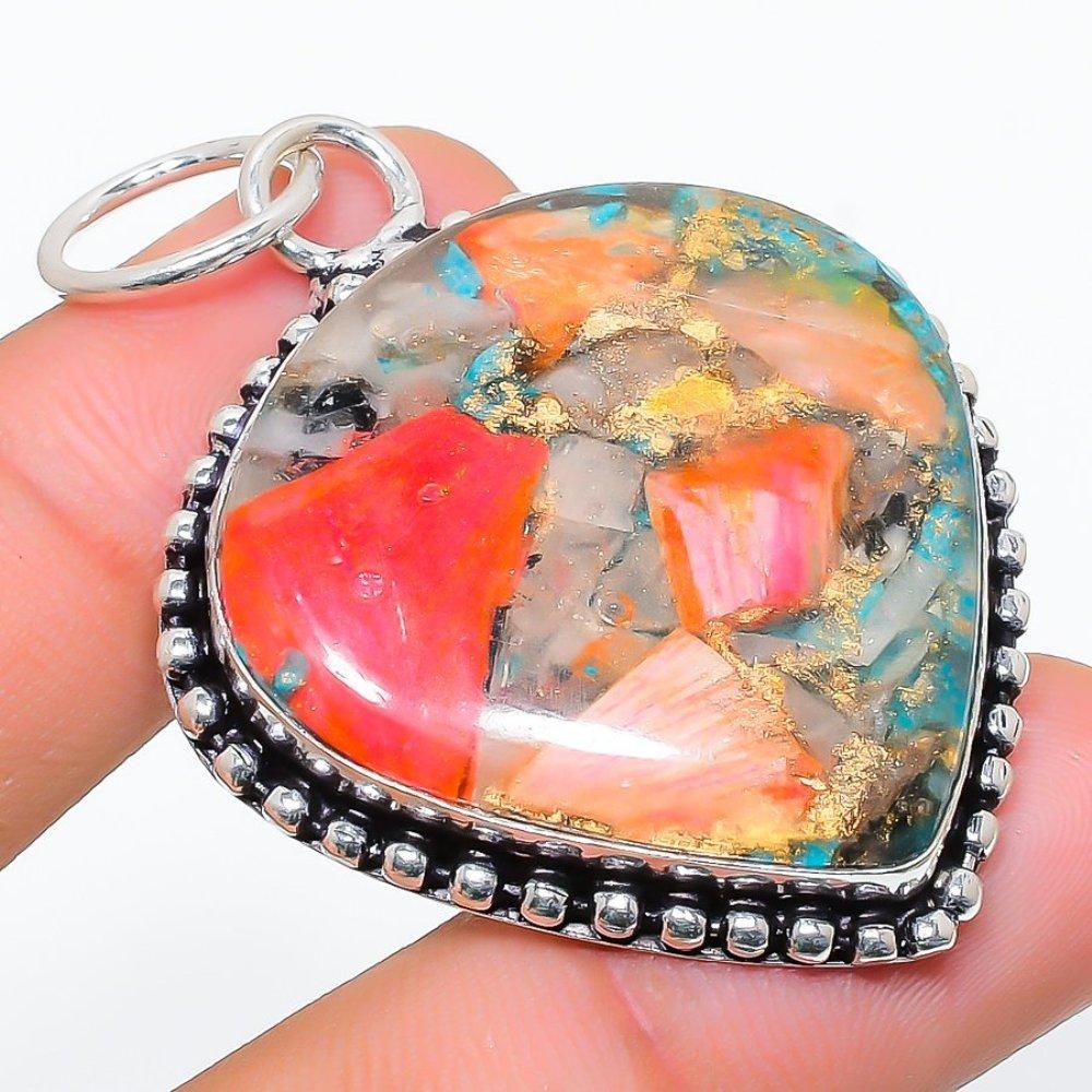 Подвеска из натурального колючего устричного камня ручной работы из стерлингового серебра 925 пробы 2,21 дюйма o4T56