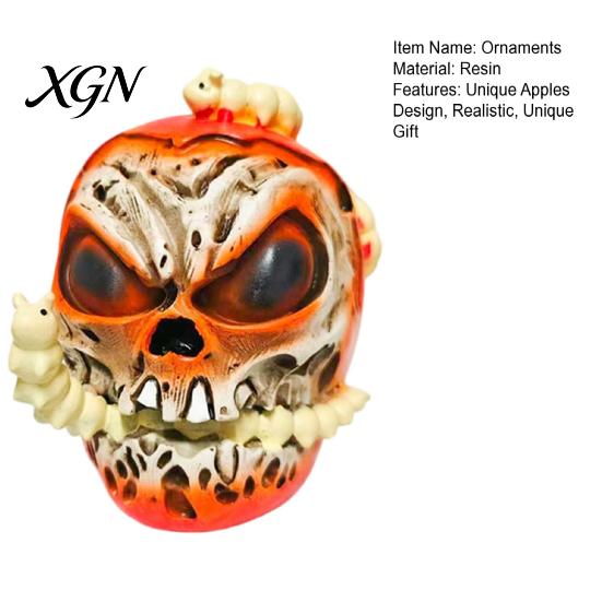 Resin Horror Tabletop Props Halloween Skull Apples Statue, Gothic Spooky Decor with Worm, Prop for Party Haunted House, Unique Gift Secret Room