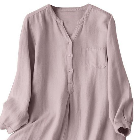 Женская рубашка с V-образным вырезом, пуговицами, полузастежкой, длинным рукавом, свободный крой, повседневная рубашка, однотонная рубашка средней длины