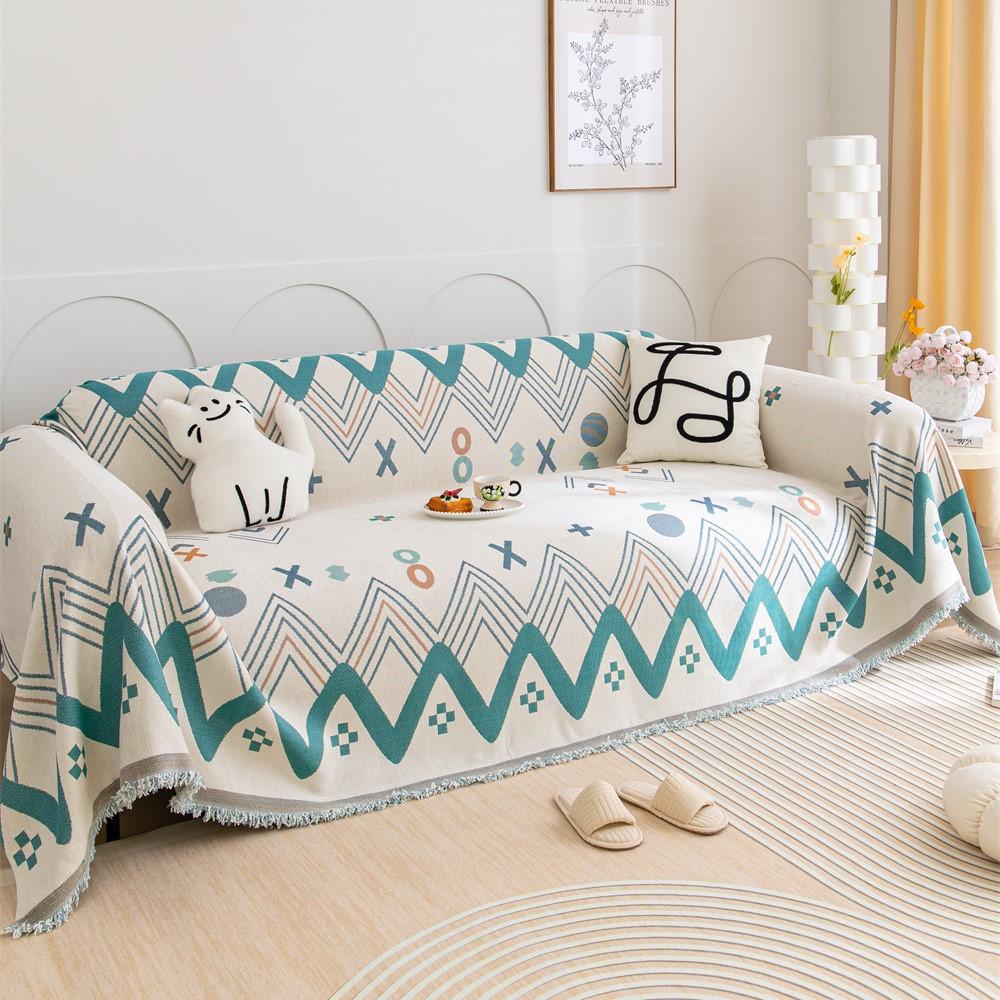 Мягкие диванные полотенца с весенним геометрическим узором, одеяла для кемпинга, пикника, анти-кошачье полотенце, INS, хлопковый коврик для дивана с защитой от царапин