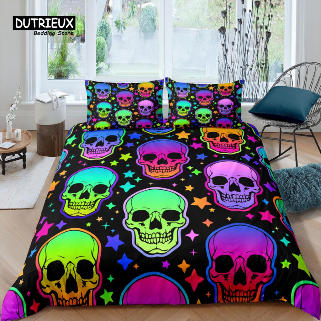 Home Living Luxury 3D Color Skull Bedding Set Duvet Cover Pillowcase Kids Bedding Set Queen and King EU/US/AU/UK Size