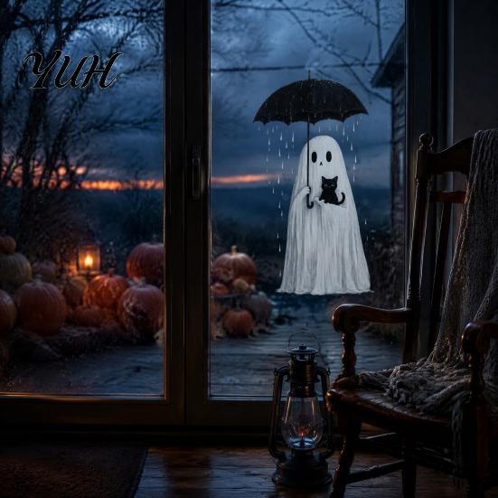Party Atmosphere Supplies Halloween Witch/Ghost Window Clings, Removable Static Glass Stickers, Waterproof PVC Decals, Spooky Home Decor Decorative