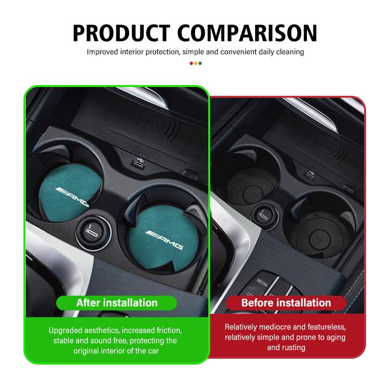 BTY4 2pcs Car Coaster Water Cup Bottle Holder Mat Anti-Slip Pad For Mercedes Benz AMG C180 C300 W124 W176 W177 C200 C260 GLC CLE CLA