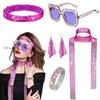5 Pcs/Set Women Jewelry Set Sequin Rhinestone Decor Vintage 60s 70s Disco Party Favors Cosplay Earrings Sunglasses Bracelet Headband Scarf Set
