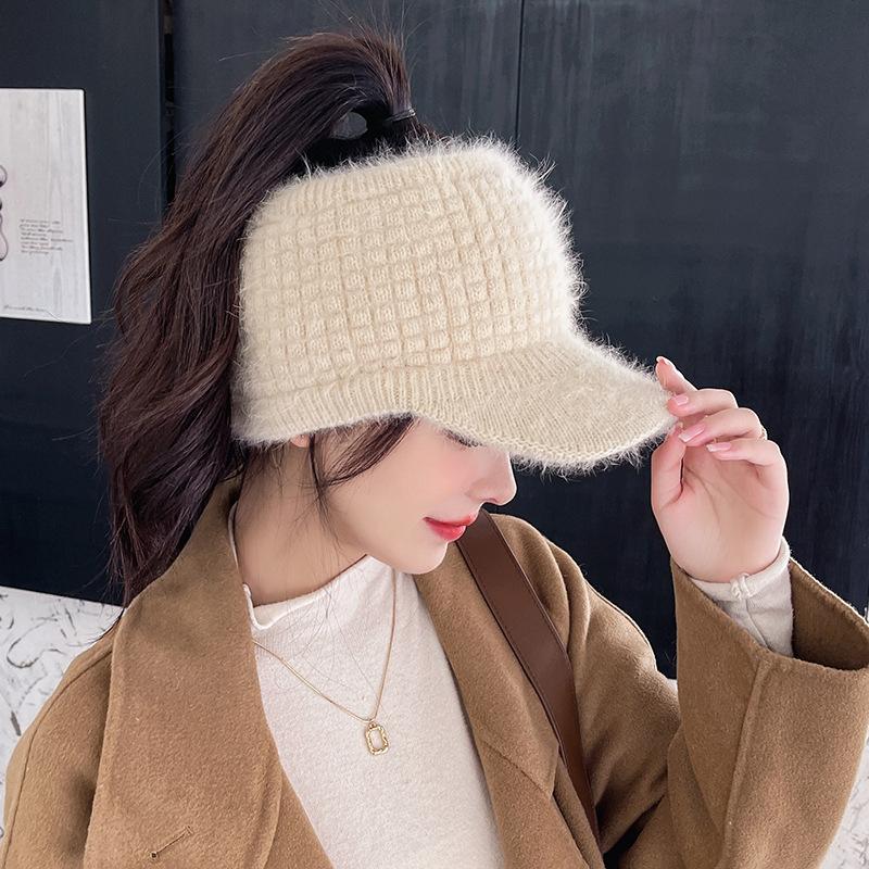 New Arrival Women's Hat Autumn Winter Knitted Visor Plush Lining, Warm Thickened Outdoor Sport Cap