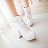 Pink Chunky High Heel Japanese Lolita Shoes Butterfly-knot Ruffle Tassel Womens Cosplay Princess Ankle Boots Winter