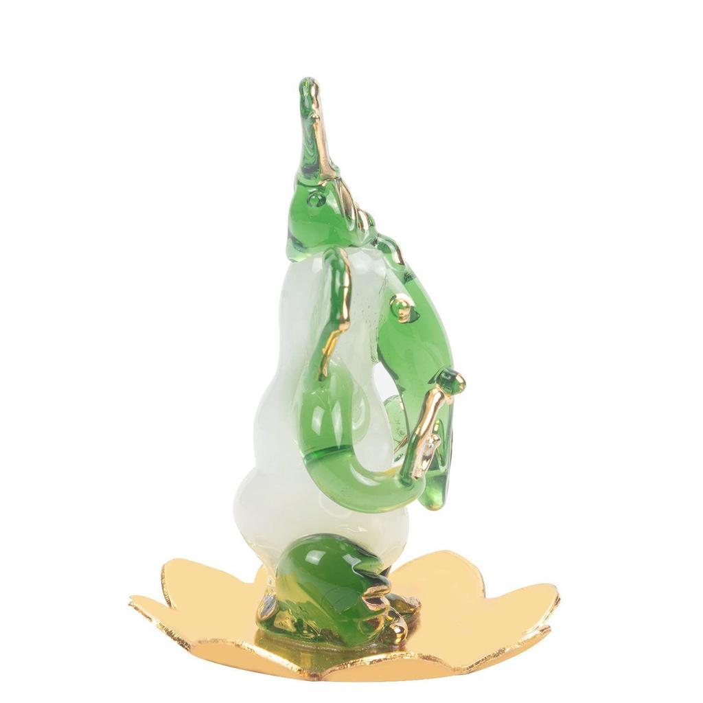 God Ganesh Sitting On Petal Statue (Murti) Idol Showpiece Handmade of Crystal Glass by for Worship, Decoration, Car Dashboard, Gift (Green), Small
