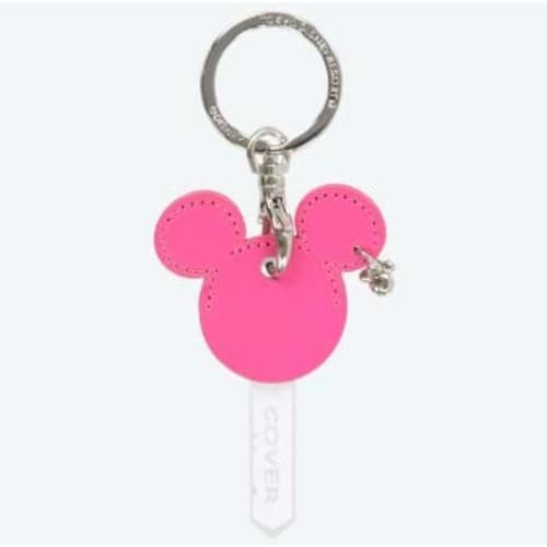 Disney Mickey Mouse Keychain, Cowhide Pink, Key Cover, Keychain with Mickey Mouse Charm, Tokyo Resort TDR, Mickey Shape