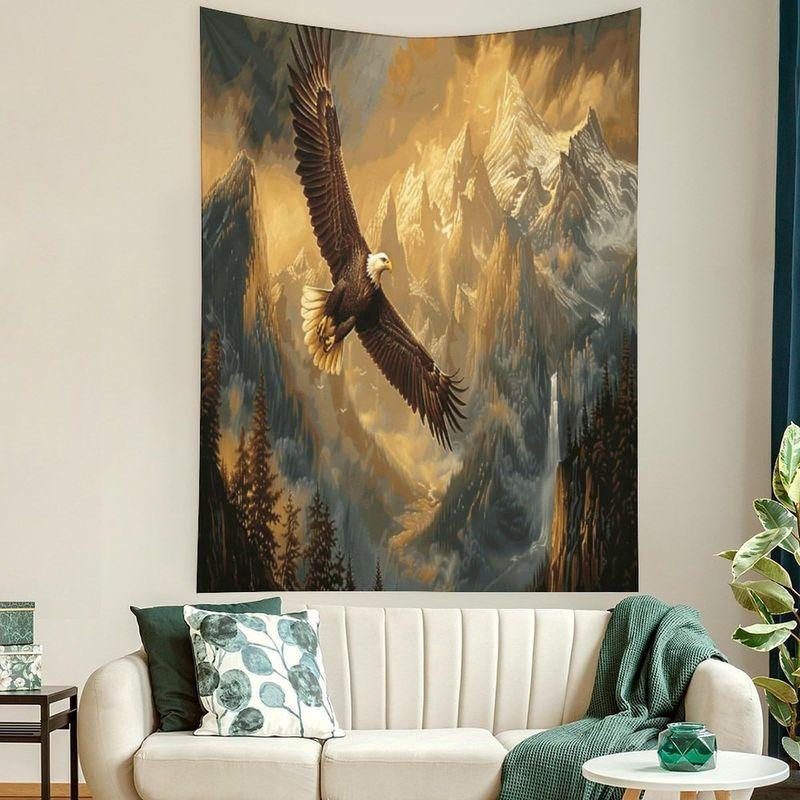 Bald Eagle Mountain Sky Tapestry, Polyester Nature Wall Hanging, Aesthetic Living Room Bedroom Home Decor, Gift