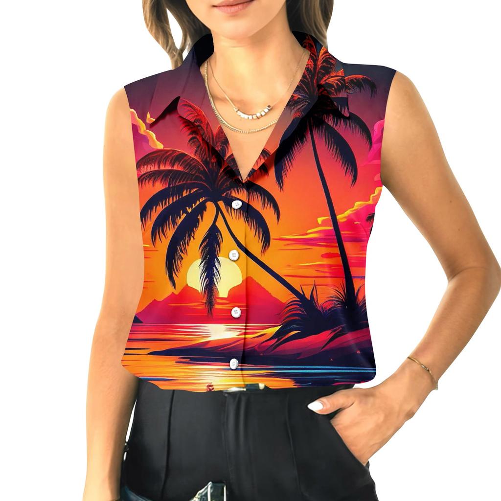 Женский летний свободный топ без рукавов с воротником-стойкой