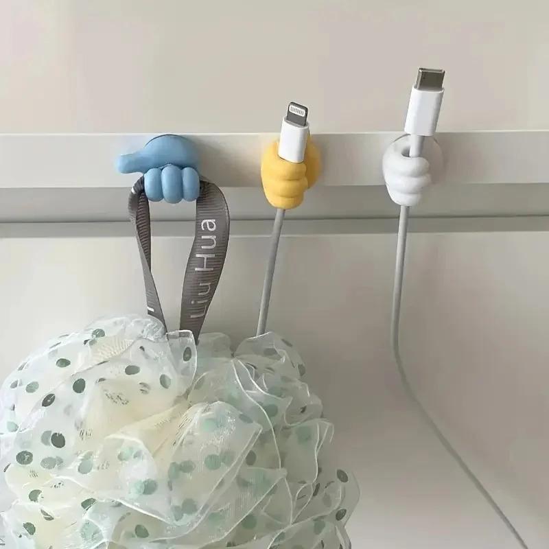 Thumb-shaped Cable Organizer, 10 Pieces, Storage Clips, Adhesive Hooks Without Drilling, Plastic, Perfect