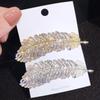 Korean Rhinestone Leaf Hairpin - Diamond Feather Duckbill Clip for Women