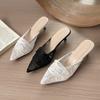 Fashion New Popular White Embroidery Lace Heels Mule Slide Woman Point Toe Stiletto Bride Shoes Ladies Elegant Wedding Party Dress Pumps