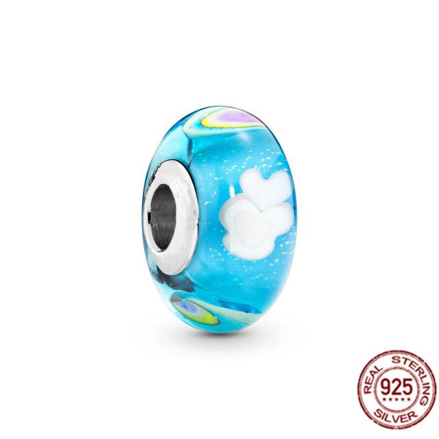 Стерлингового серебра 925 пробы, белый, красный, синий, счастливый четырехлистный клевер, муранское стекло, очаровательные ювелирные изделия, бусины, подходят для милого модного браслета