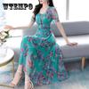 Шифоновое платье с цветочным принтом, женское платье с v-образным вырезом из ледяного шелка, высококачественное платье феи большого размера, тонкий темперамент, легкая и дышащая летняя ткань