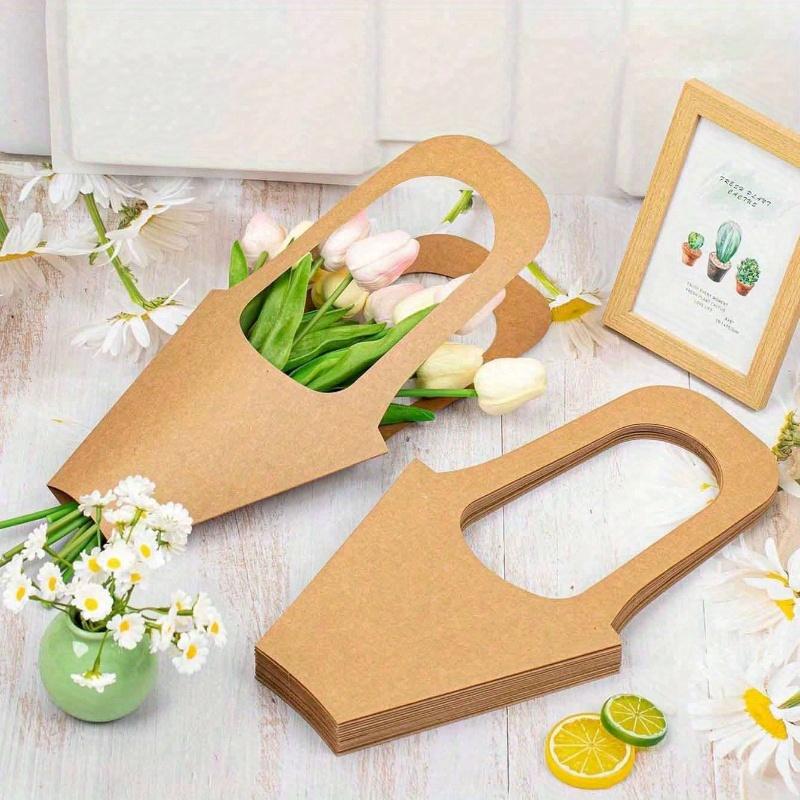 10 шт. Крафт-бумажные пакеты для упаковки и украшения букетов цветов с ручками, простые коричневые крафт-бумажные пакеты для букетов цветов для свадьбы