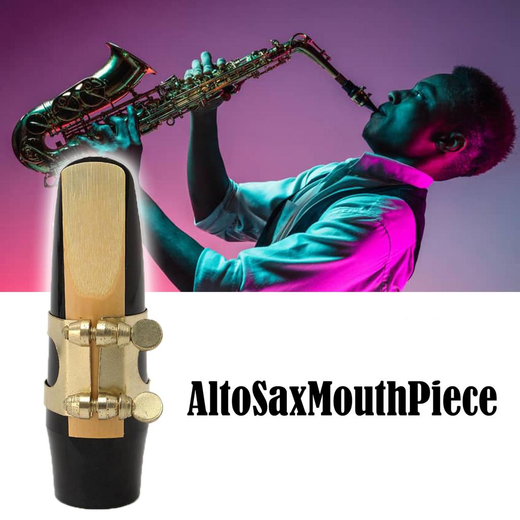 Akindou E Flat Alto Saxophone Mouthpiece with 2 Reeds and 2 Mouth Cushions Jazz (Golden Ligature)