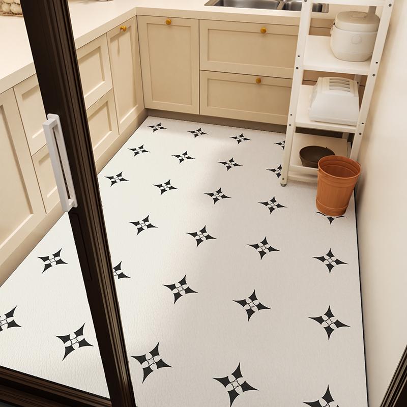 Геометрический узор Кухонный ковер Ретро Цветочный ПВХ Ковры Клетчатый Этнический стиль Коврик для пола Водонепроницаемые Нескользящие коврики Ковер против царапин