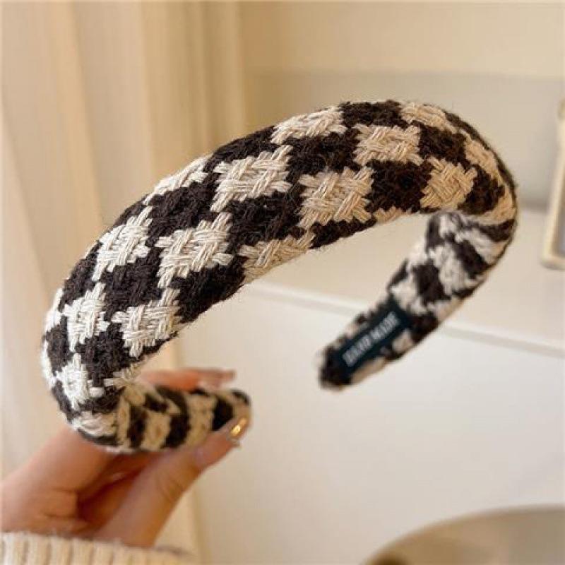 Fashion Print Lattice Sponge Vintage Elastic Hair Band Hair Hoop Headband Womens Girl Wide Side Hairband Female Hair Accessories