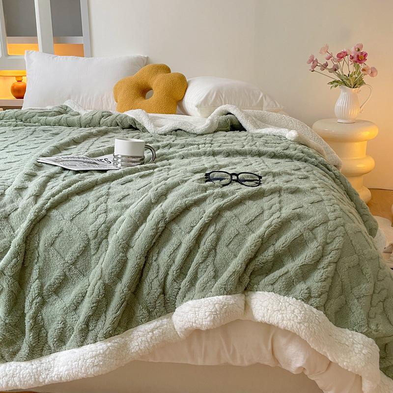 Толстое Теплое Одеяло из Тафты и Овечьей Шерсти, Однотонное, Простой Жаккардовый Дизайн, Многофункциональное Одеяло для Сна