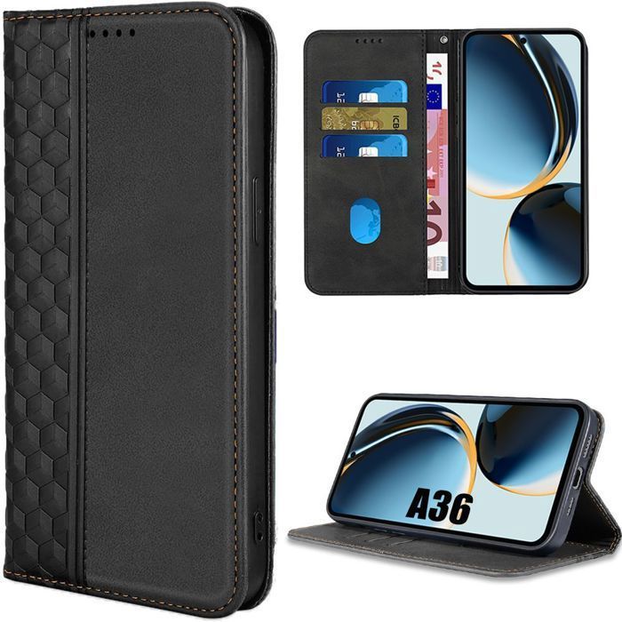 Защитный чехол - BOOLING - для Samsung Galaxy A36 5G - Искусственная кожа Черный - Мозаичный узор - Противоударный