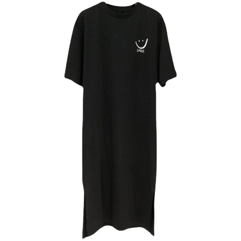 Летняя футболка свободного покроя с короткими рукавами и разрезом в корейском стиле для женщин