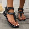 Women's Sandals Summer New Fashion Leather Clip-toe Sandals Solid Color Casual Flat Roman Sandals Outdoor Large Size Beach Shoes