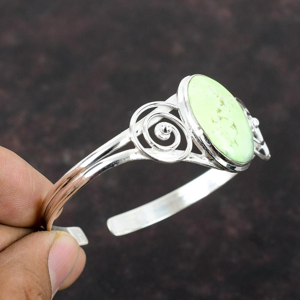 Браслет-манжета с лимонным хризопразом, браслет из натурального драгоценного камня, стерлинговое серебро 925 пробы, регулируемый браслет-манжета, браслет ручной работы, серебряные украшения для подарка