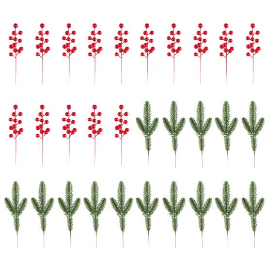 Рождественские сосновые ветки с красными ягодами Искусственные стебли зелени для дерева Цветочные композиции Домашний офис Праздничное украшение для центра стола