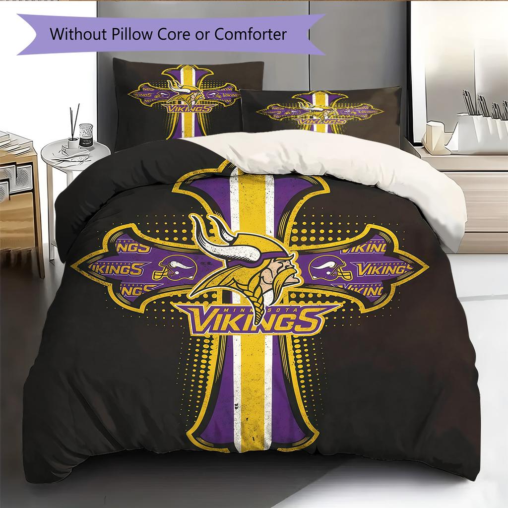 Minnesota Vikings Pattern Bedding Quilt Set Home Decoration Gift (1 * duvet cover + 2 * pillowcase without core)