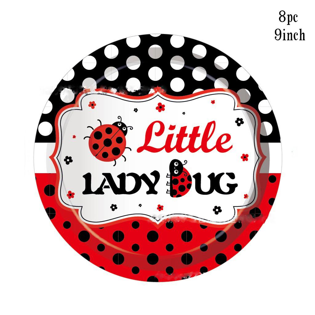 Ladybug Theme Disposable Tableware Set Seven Star Lady Bug Paper Plates Napkins Cups Happy Girls Insect Birthday Party Decor