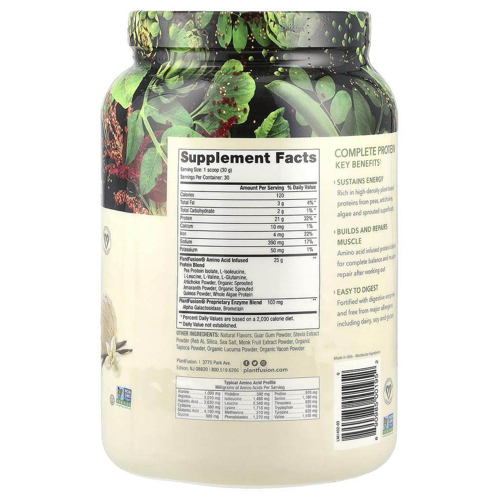 PlantFusion Complete Protein, Creamy Vanilla Bean, 2 Lb (900 G)