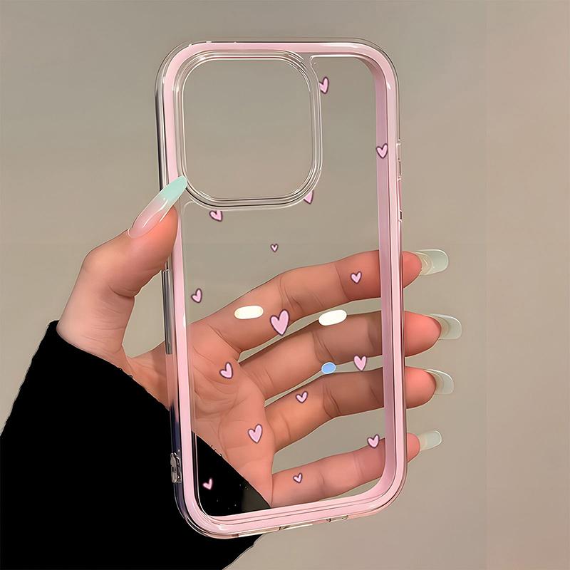 Милый Розовый Сердечко Любви Прозрачный Силиконовый Чехол из ТПУ для iPhone 17 16 15 14 13 12 11 Pro Max 14 Plus Ударопрочный Мягкий Чехол