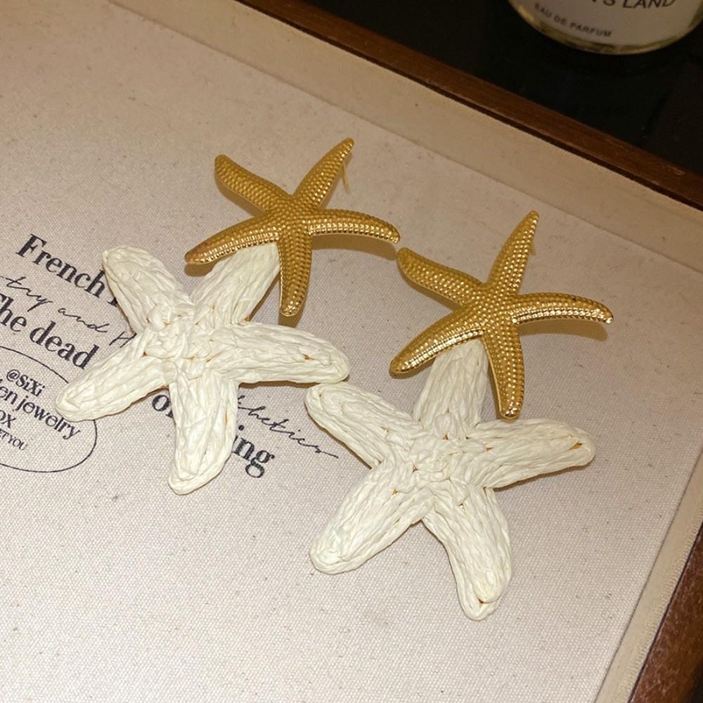 Raffia Grass Starfish Earrings Personality Star Dangle Earrings Starfish Ear Pendant Daily