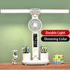LED Desk Lamp Double Head Multifunctional with Fan Pen Holder Calendar Clock Rechargeable Touch Night Light for Student Studying