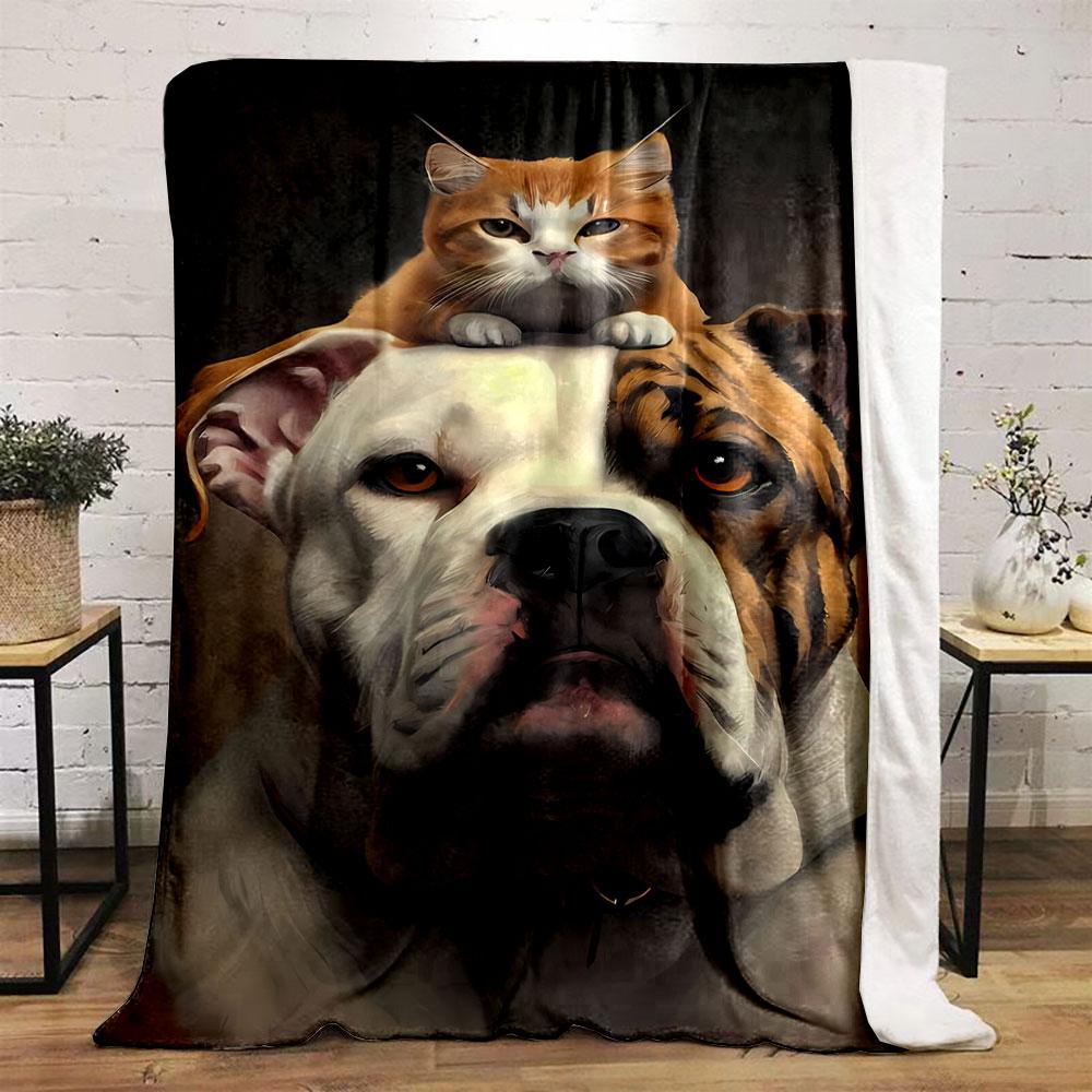 Bulldog Cat Blanket bedroom Blanket for Livingroom Couch lunch break Soft throw for Friend's festival Gift