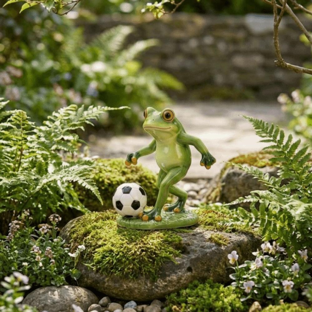 Weatherproof Frog Kicking Football Ornament Cute Frog Figurines Football Frog Sculpture  Desktop