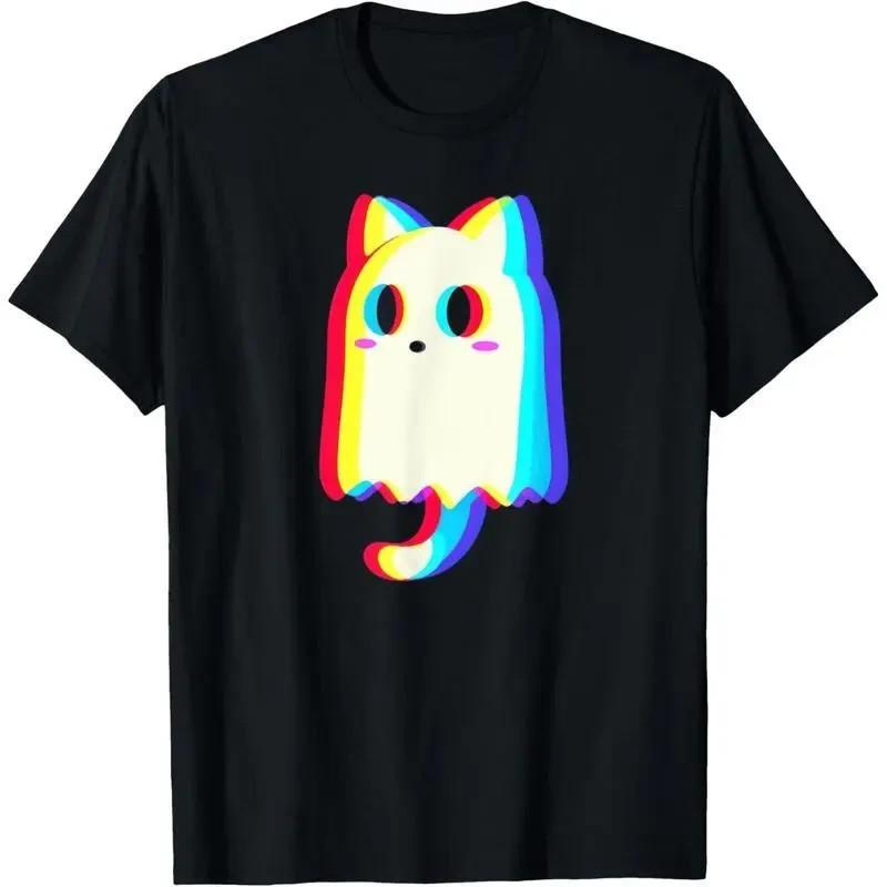 Trippy Vaporwave Ghost Cat Halloween Techno Rave EDM Men Women T-Shirt Graphic