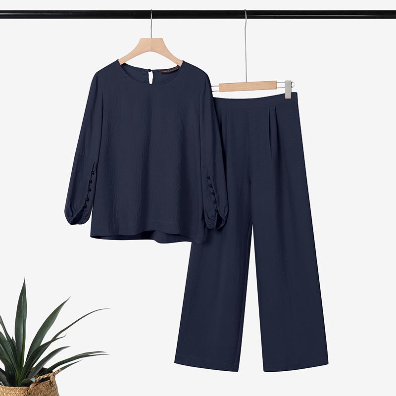 ZANZEA Женский повседневный костюм из двух частей с длинным рукавом и брюками