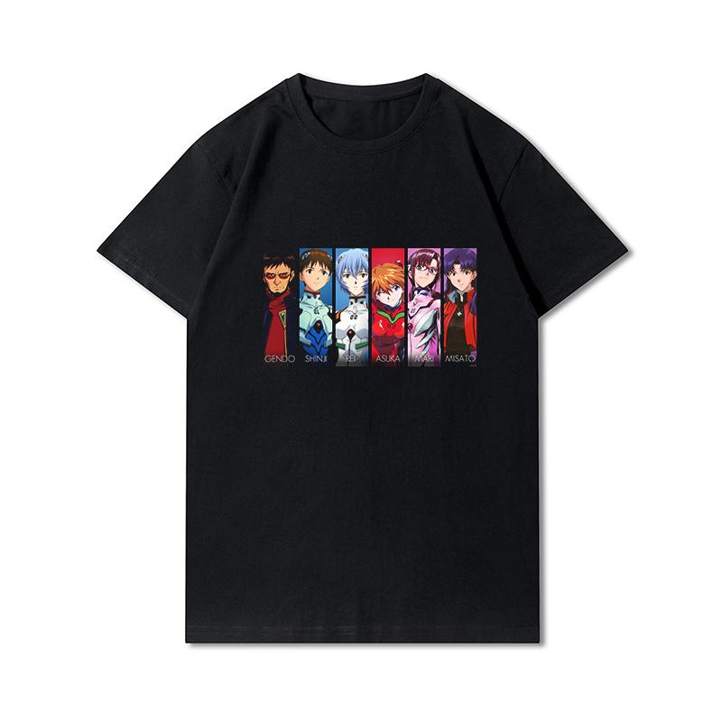 Мужская хлопковая футболка премиум-класса Harajuku Evangelion Asuka Poster Аниме Рубашка Футболки с принтом Забавный стиль с круглым вырезом Хлопковая футболка Повседневные футболки