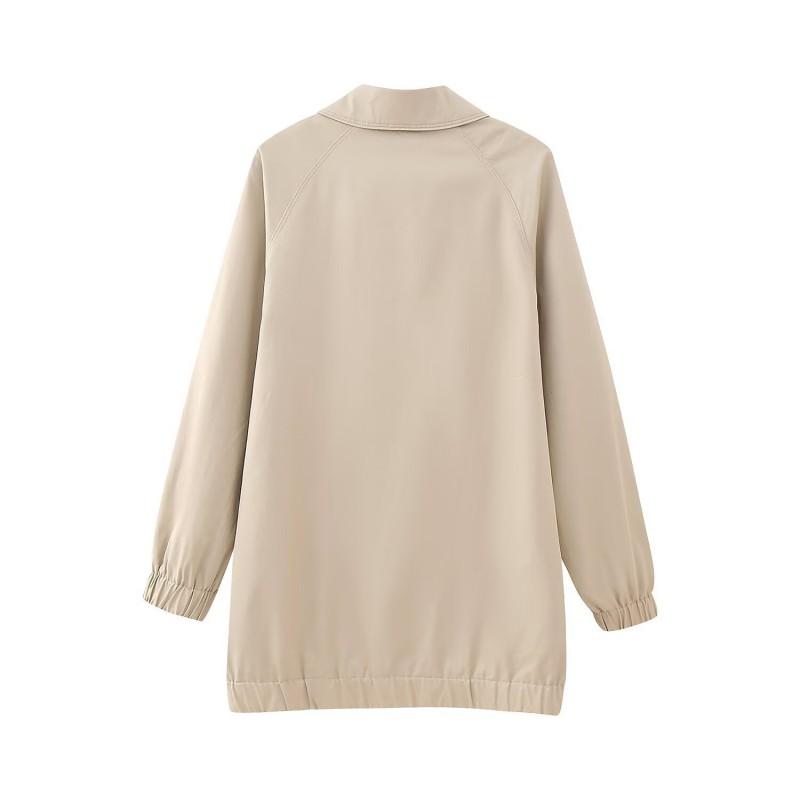 Womens Fashion Long Bomber Jacket Solid Color Loose Fit Street Style Outerwear