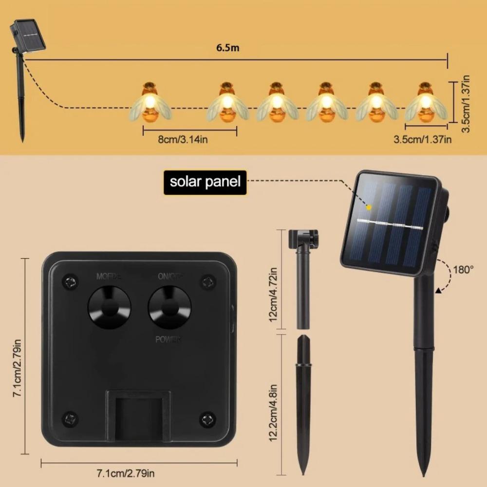 Украшения Рамадана 2025 Солнечная Светодиодная Гирлянда Фея Медоносная Пчела 8 Режимов Уличный Сад Забор Патио Свадьба Рождество Гирлянда Огни