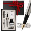 Wordsworth Black Fountain Pen Set with 18K Gold Medium and Extra Fine 25ML Black Ink 6 Ink Ink Refill Gift Pen Gift for Men and Women & Nibs, Bottle,