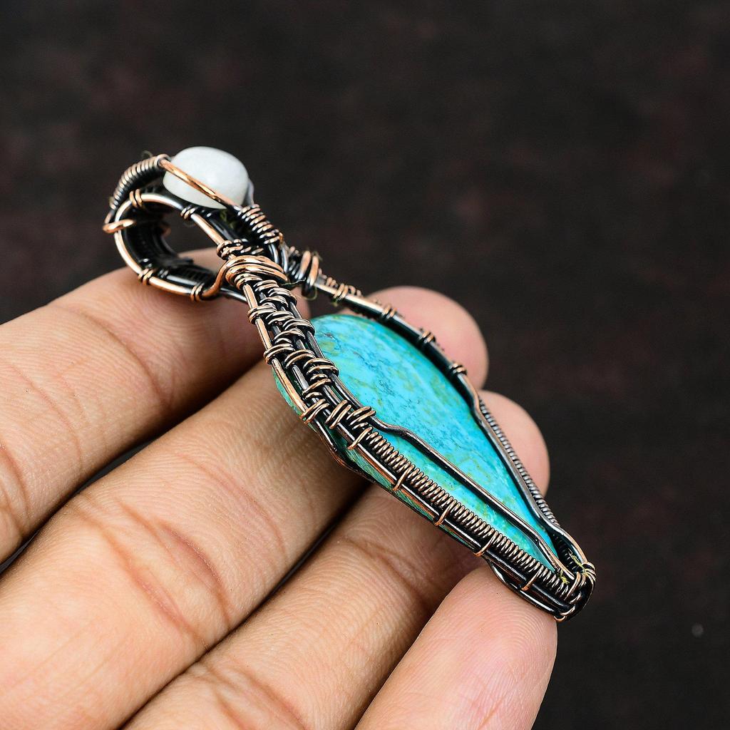 Аризона Бирюзовый Кулон Медная Проволока Обернутый Кулон Дизайнерские Ювелирные Изделия Радуга Кулон Из Лунного Камня Ювелирные Изделия Ручной Работы Для Женщин Подарок Для Мамы