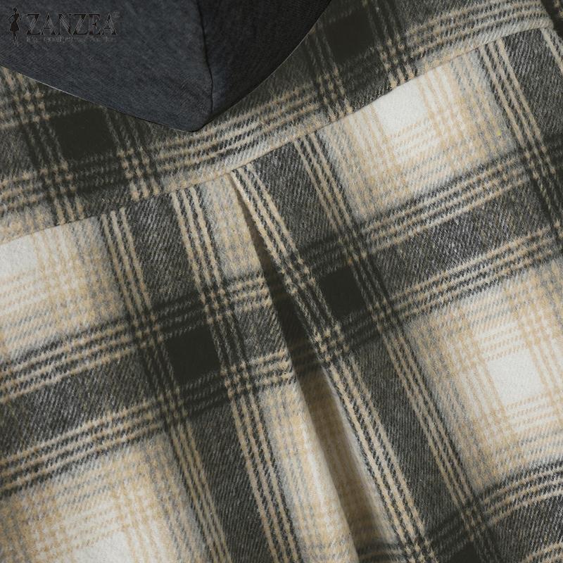 ZANZEA Женские повседневные худи пуловер с лоскутным принтом в клетку, свободного кроя, с длинными рукавами