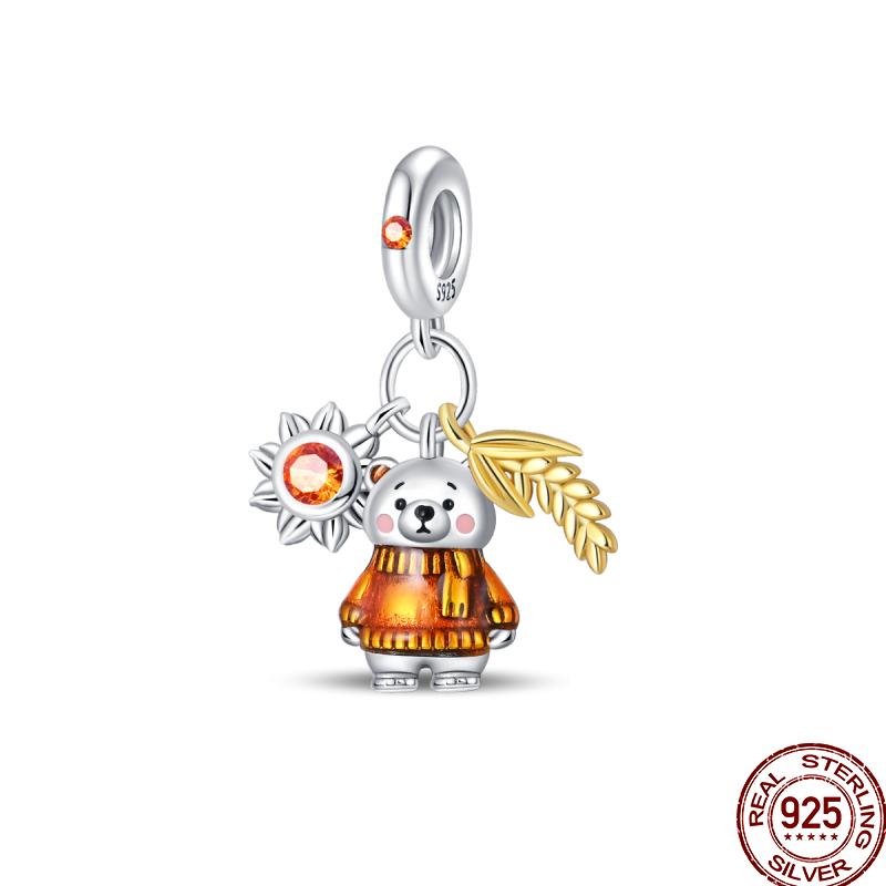 Copper Pumpkin Maple Leaf Squirrel Scarecrow Harvest Autumn Charm Beads Suitable For Pan Original Bracelet