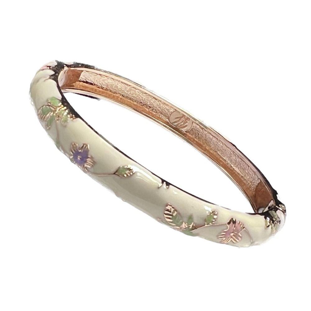 Enamel Peony Filigree Flower Bangle Traditional Women's Hand Bracelet Gifts for Women Girl