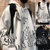 Men Autumn Hoodie Flame Print Hooded Hat Long Sleeves Soft Warm Loose Hip Hop Style Winter Hoodie for School