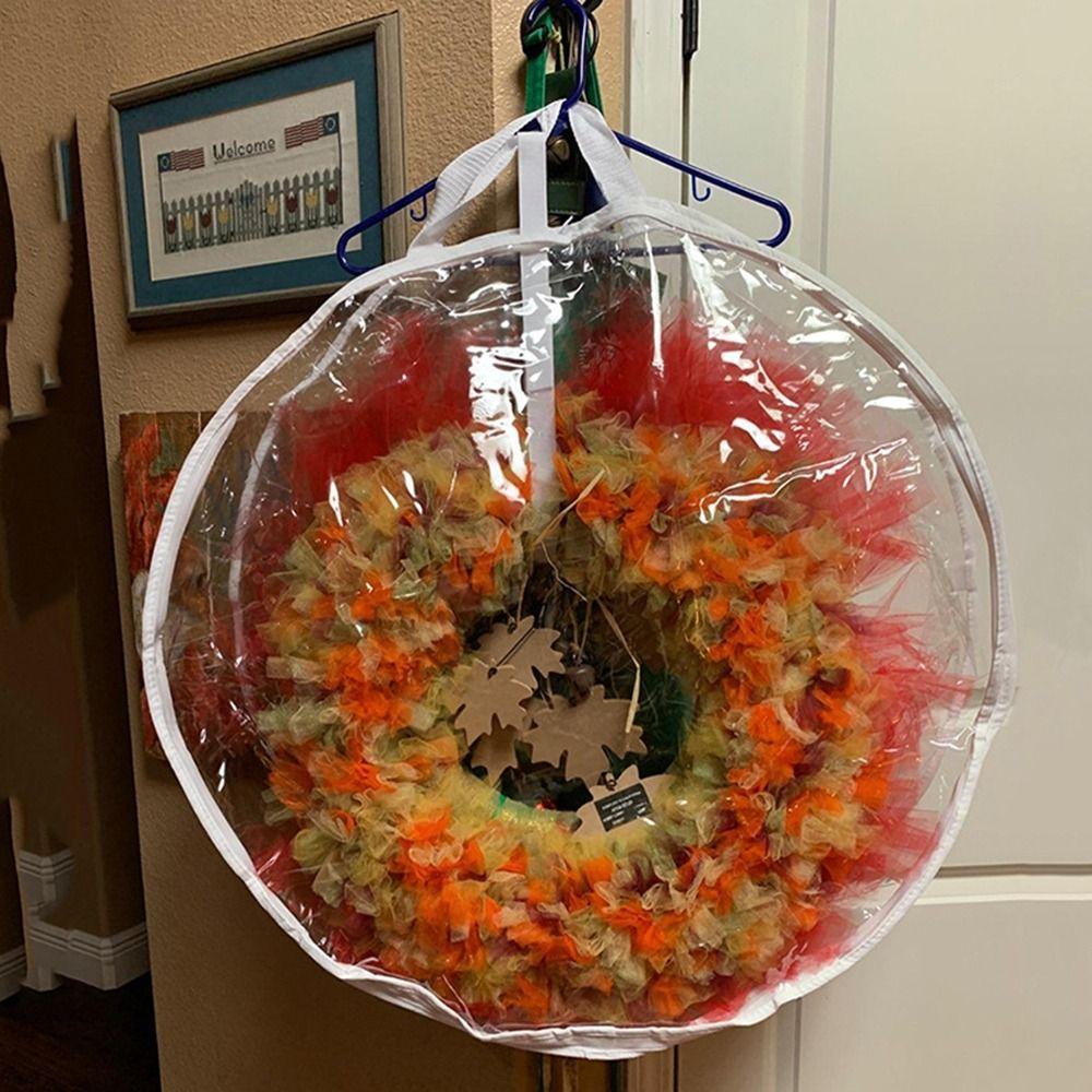 Round Wreath Storage Bag PVC Wreath Zippered Container Practical Garlands Storage Bag  for Home