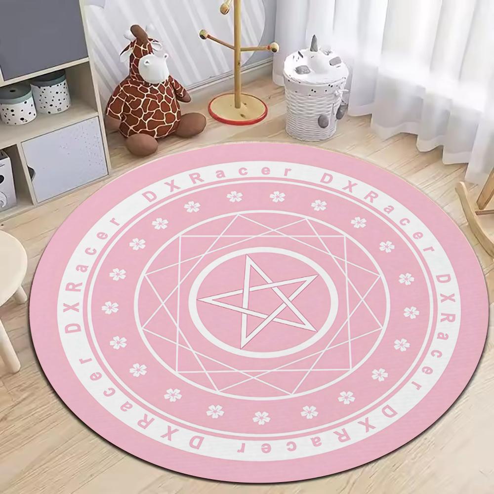 Dark Base Yellow Line Magic Pentagram round rug works as gaming chair floor mat for game room bedroom home decor